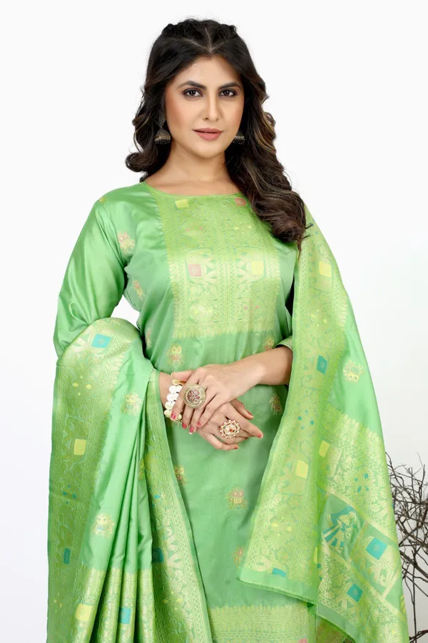 Green_color_pure_soft_silk_stitched_dress